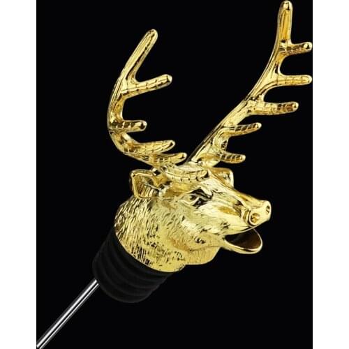 Innovative Alloy Wine Stopper Pour Deer Head Mouth Wine Stopper Sauce Bottles Caps Zinc The Liquid Guiding Device Kitchen Tools