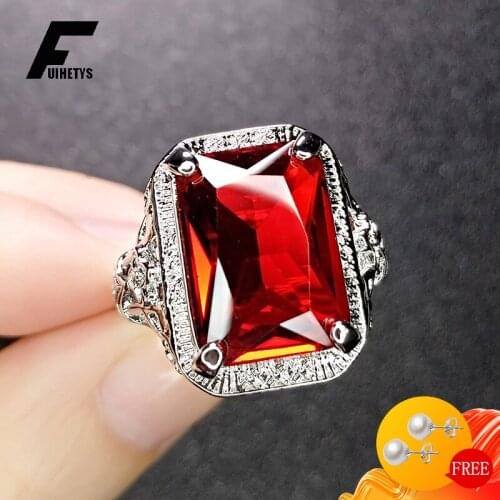 Classic Ring 925 Silver Jewelry Rectangle Ruby Emerald Gemstone Open Finger Rings Accessories for Women Wedding Engagement Party