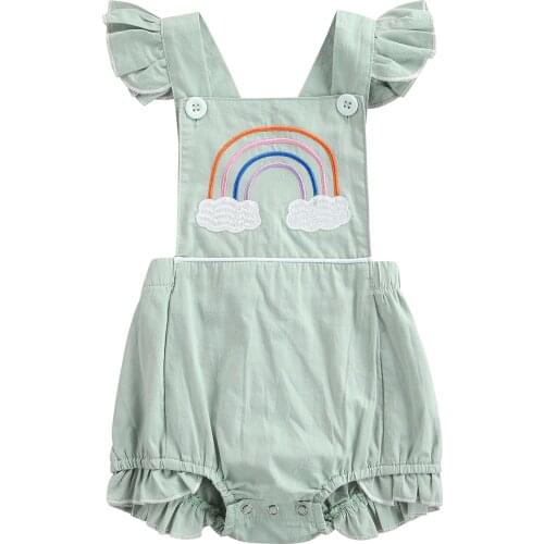 Newborn Baby Girls Rompers One Piece 0-24M Rainbow Printed Ruffles Short Sleeve Backless Jumpsuits