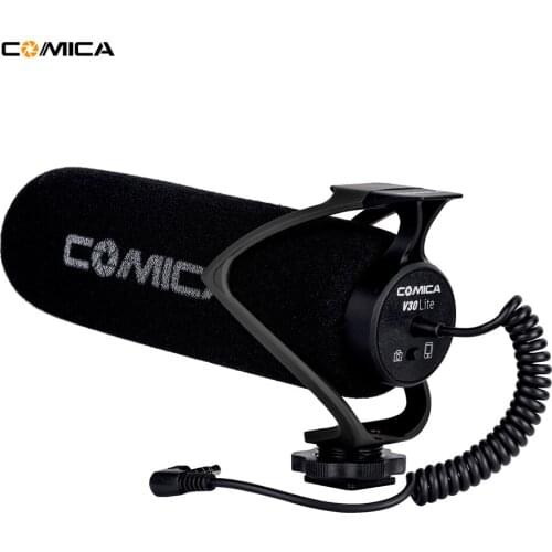 COMICA CVM-V30 LITE Microphone with Super-cardioid Polar Pattern Cold-shoe Design Condenser MIC for Smartphone Camera Black Red
