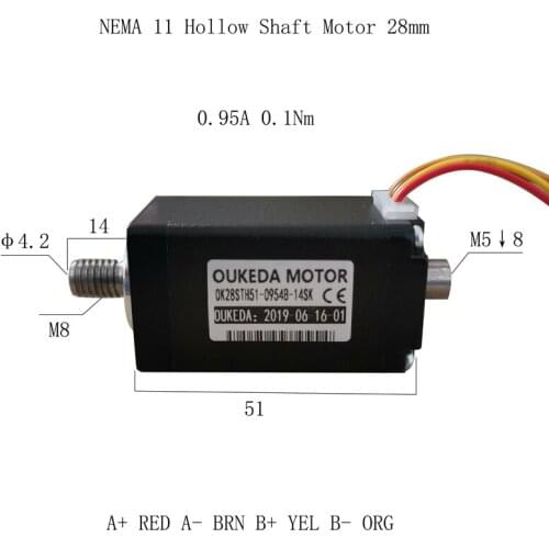 Motor body 51mm 28 hollow two-shaft stepping motor 28 hollow shaft motor 28 hollow motor tapping thread fuselage 51