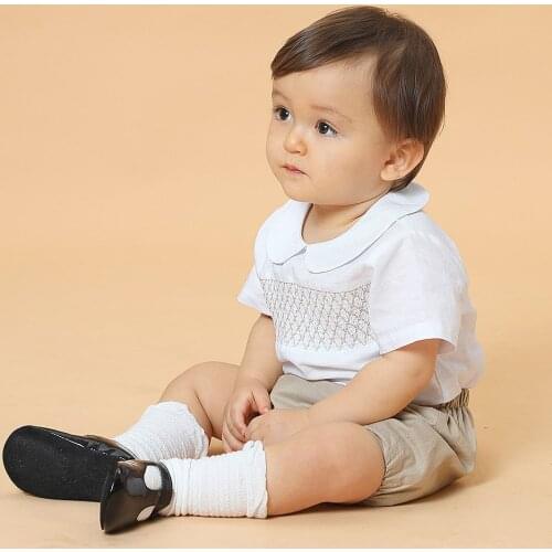 Baby Boys Clothes Set Infant Birthday Clothing Suit Kids Spanish Cotton Outfits Toddler Smocked Shirt Pant Set Infant Party Suit
