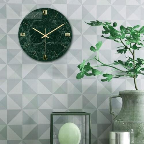 12inch Round Acrylic Marble Silent Movement Wall Clock Home Living Room Decor