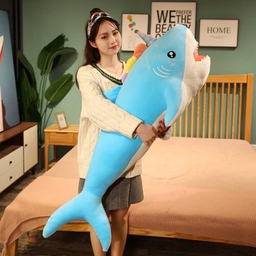 1pc 35-120cm Creative Unicorn Shark Plush Toys Cute Animal Cartoon Dolls Stuffed Bite Shark for Children Kids Birthday Gifts