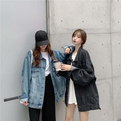 Women Spring And Autumn Fashion Brand Korea Style Vintage Denim Oversize Casual Loose Blue Black Jacket Tops Outerwear Female
