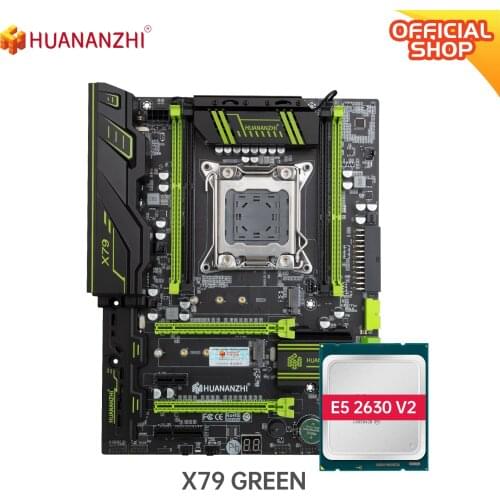 HUANANZHI X79 GREEN 2.49V3.1 X79 motherboard with Intel XEON E5 2630 v2 can use DDR3 memory combo kit set NVME M.2 SATA USB3.0