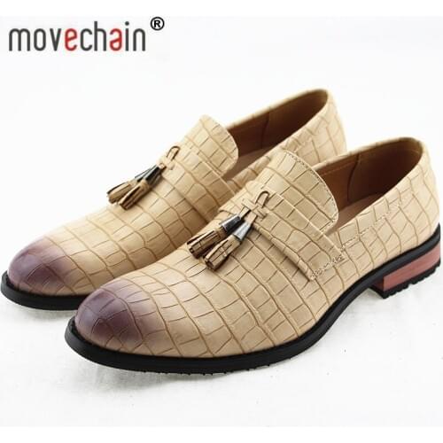 Movechain Mens Tassel Crocodile Grain Leather Shoes Mens Casual Party Driving Loafers Man Wedding Flats Moccasins Size 38-47