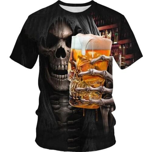Skull Drinking t-shirt beer man Mens T-shirt Casual Tshirts Mens Tee Tops High Quality Brand T-shirt alt clothes Cool stuff