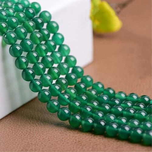 Natural Stone Green Agates Chalcedony Round Loose 15" Pick Size Strand 4 6 8 10 12 MM Beads for Jewelry Making DIY Bracelets