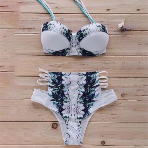 2021New Ins Sexy Underwired Bikinis Floral Swimwear Women Swimsuit Female V-Neck Bikini Set Push Up Beach Swim Bathing Suits
