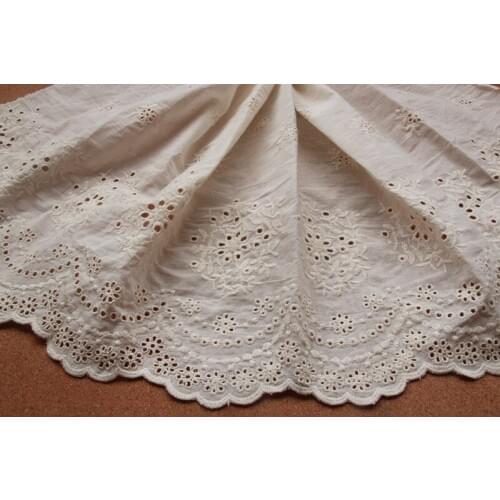 New Arrival 1YD 12.5inch Beige DIY Trim Lace Cotton Fabric Embroidered Flower Fabric Accessory Free Shipping Z055