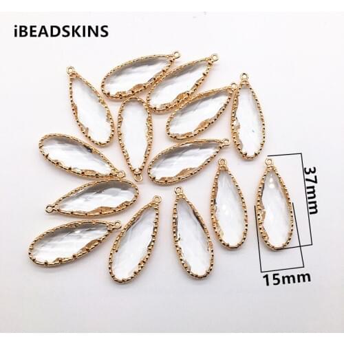 New arrival! 37x15mm 20pcs Copper with Glass drop-shape charm for earrings/earrings accessories/Earring parts/ jewelry DIY