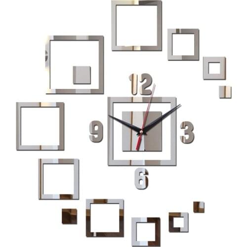 New arrival diy wall clock clocks acrylic mirror stickers home decor Europe design sticker mirror quartz needle