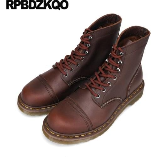 Full Grain Leather Autumn Men Lace Up Military Retro Combat Boots European Ankle Designer Army Brown Short Handmade Shoes Real