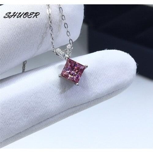 Classic 925 Sterling Silver Square Cut Pass Diamond Tester 1 Carat Best Quality Pink Moissanite Pendant Necklace Women Jewelry
