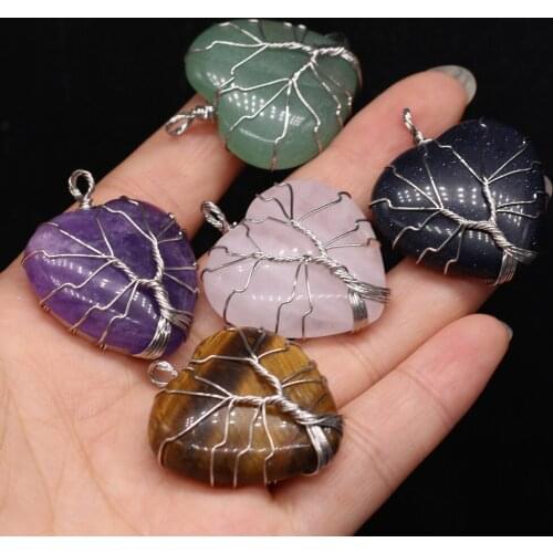 Natural Stone Tree of Life Pendants Amethysts Opal Crystal for Jewelry Making Women Necklace Earrings Findings