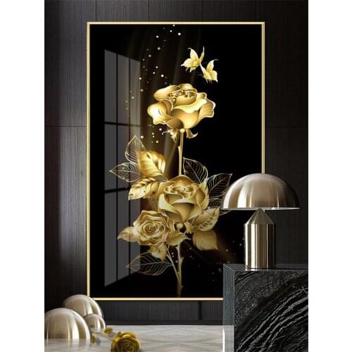 Custom wallpaper 3d modern fashion gold foil abstract hand-painted mural golden rose flower butterfly living room porch painting