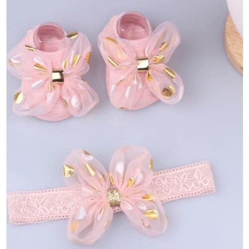 2 Pcs/Set Newborn Turban Elastic Headbands Hairband Cute Baby Girl Headband Socks Set Lace Bows For Girls Baby Hair Accessories