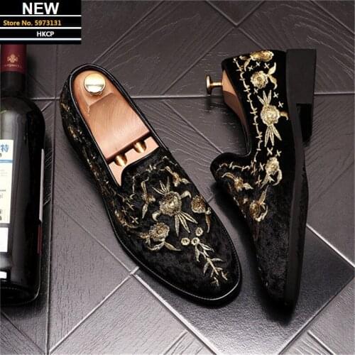 Embroidery Luxury Men Oxfords Velvet Dress Shoes Slip-on Lazy Designer Loafers Moccasins Sapato Social Masculino