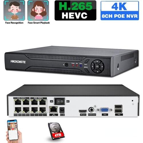4K 8CH POE NVR Security Camera System Face Recognition 8MP CCTV Network Surveillance Video Recorder 4CH XMEYE NVR ONVIF 8CH 5MP
