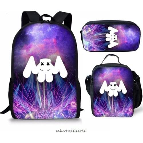 School Bags for Boys Kids Book Bag 3pcs/set Cute Marshmello 3D Print Schoolbag Backpack Children Bagpack Lunch Box&Pencil Bag