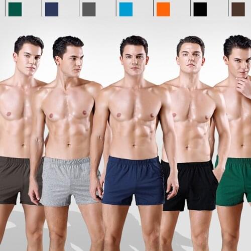 Sexy Mens Breathable Cotton Comfortable Underwear Men Boxers Shorts Solid Interior Homme Cotton Sleep Underpants With Pockets