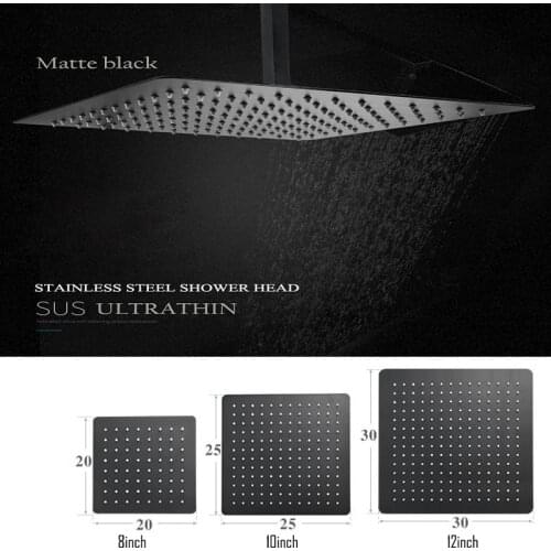 Black Square Rain Stainless Steel Shower Head Ultrathin 2 MM 8/10/12/16 Inch Choice Bathroom Wall & Ceiling Mounted