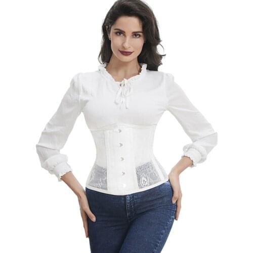 Victorian White Floral Lace Transparent Underbust Corset Sexy Lingerie Plus Size Gothic Clothing Women Steampunk Bustier Top 6XL