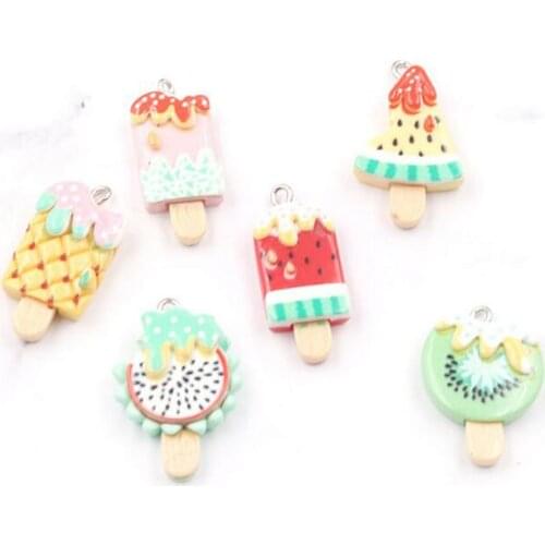 Yamily 10pcs/ 28*15mm Resin Simulation Fruit Ice Cream Charm Popsicle Pendant For Bracelet Earring KeyChain Jewelry DIY Making