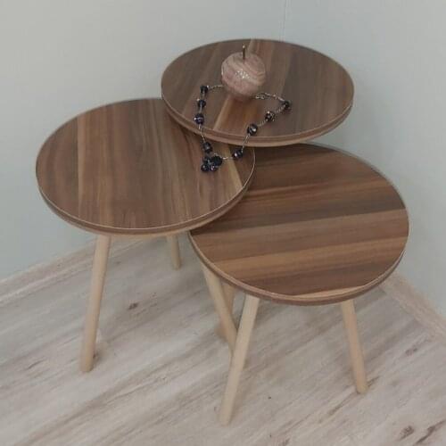 3 Pieces Brown Nesting Table Wooden Leg Walnut Round Living Room Black Coffee Table Bedroom Coffee Table Kitchen Coffee Table