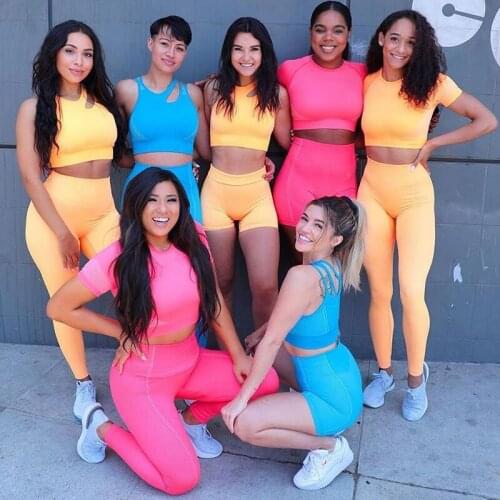 WOHUADI Sexy Sportswear Seamless Back Digging T-Shirt Gym Sports Bra Set Yoga Women Clothing Workout Fitness High Waist Leggings