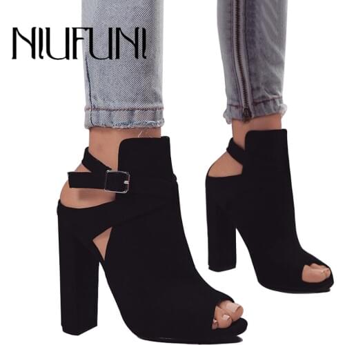 2020 New Sexy Fashion Women Peep Toe 11.5cm High Heel Sandals Flock Thick Square Heels Shoes Women Sandals Gladiator Style