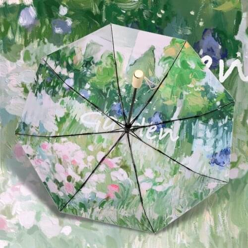 Titanium Silver Umbrella Rain Womens Automatic Mini Sun Umbrella Painting Spuer UV Protection Pocket Parasol Girls Travel Gifts