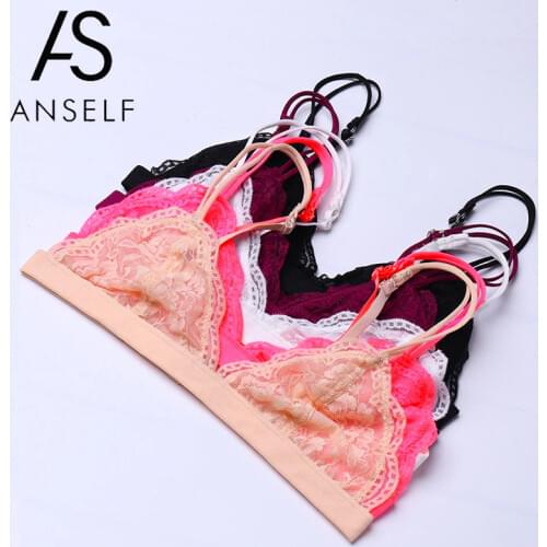 Anself Women Sexy Backless Crop Top Sheer Lace Bras Brassiere Hollow Out Lace Bralette Lingerie Cami Crop Top Black Camisole