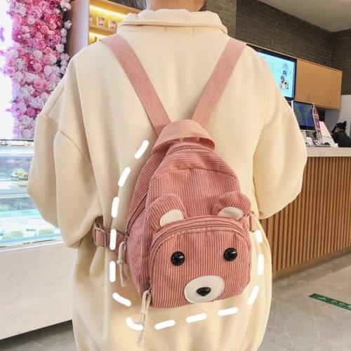 Cute bear Women backpack New Corduroy children student daypack Young girl small travel backpack cartoon mini doll small bag pack