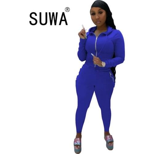 Autumn Winter Women Two Piece Set Casual Zipper Crop Top And Pants Tracksuit Jogging Femme 2 Piece Set