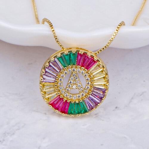 2020 New Fashion Women A-Z Initials Necklace Rainbow Gold Micro Pave CZ Cubic Zircon Name Letter Charm Pendant Necklaces Jewelry