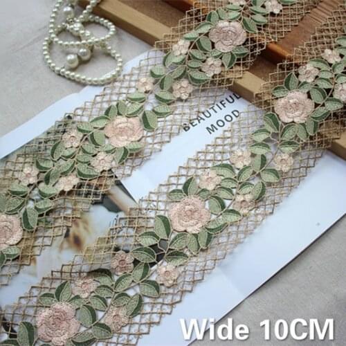 10CM Wide Delicate Green Flowers Embroidered Lace Fabric Guipure Ribbon DIY Applique Trim Decorted Women Dress Curtains Sewing