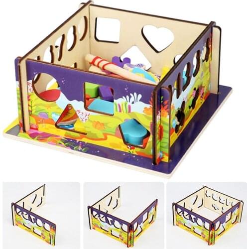 2 in 1 Wooden Geometric Number Puzzle Match Count Fishing Game Education Kid Toy