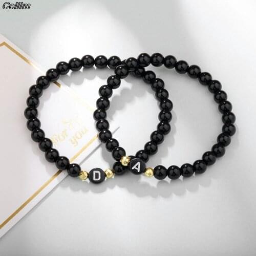 2021 Pair Couples Bracelet Men Women Creative DIY Letter Braclet Natural Stone Beads Braslet Distance Brazalete Heart Jewelry