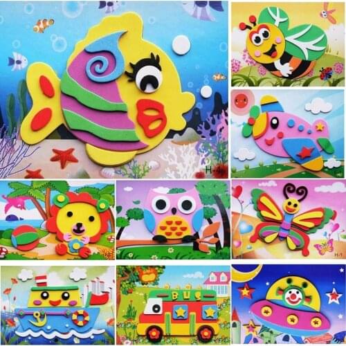4/10pcs/Lot Cartoon Animal Sticker 3D EVA Foam Puzzle Game Kids Early Teaching Toys Children Gifts Art Craft Toy Sticker