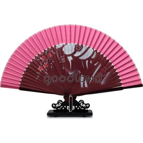 Free Shipping 1pcs Random Color Spun Silk Cover Wine Red Bamboo Ribs Folding Hand Fan New Year Decor Christmas Gift