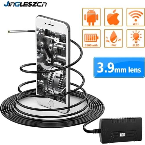 Newest 3.9MM 2.0MP Wireless Endoscope Camera WiFi Borescope Inspection Camera IP67 Flexible Snake Camera for Android iOS PC