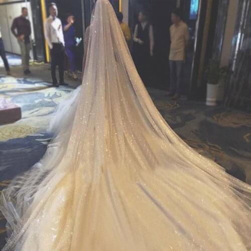 New Flashing Shiny Long Tail Champagne Color Veil Bridal Wedding Accessories Korean Wedding Veil Cathedral Wedding Veil Bridal