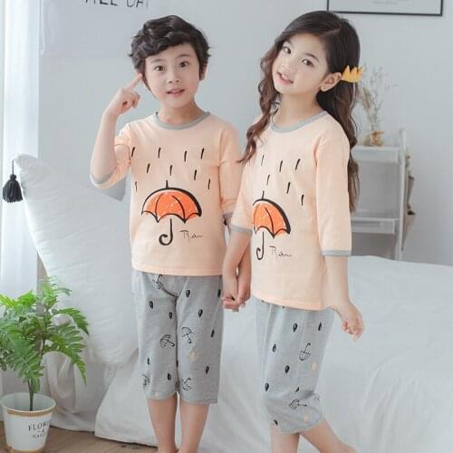 Kids Pajamas Set 2021 Childrens Clothing Sets Summer Baby Home Casual Clothes Boys Sleepwear Girls Cotton 3/4 Sleeve Nightwear