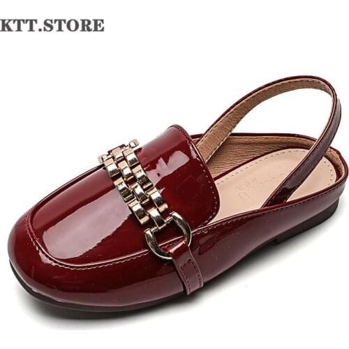 KTT Childrens Flats Shoes 2021 Summer Girls Leather Slipper with Chain Teenager Girls Fashion Leather Casual Shoes Size 25-36