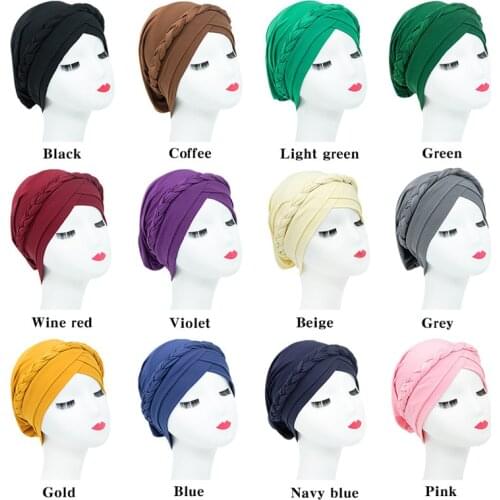 European and American popular solid color twist braid turban hat Muslim milk silk cap chemotherapy hat turban