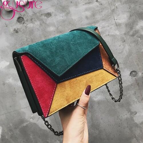 Gusure Retro Matte Patchwork Crossbody Bags for Women Messenger Bags Chain Strap Shoulder Bag Lady Small Flap criss-cross Bag