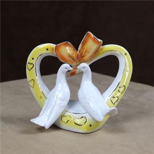 HEART SHAPED CERAMICS COUPLE BIRD MINIATURE DECORATIVE PORCELAIN PIGEON LOVERS FIGURINE GIFT ART AND CRAFT ORNAMENT ACCESSORIES