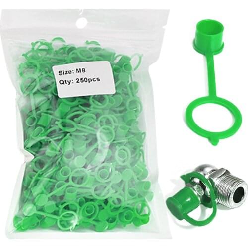 250PCS Grease Fitting Caps Green Polyethylene Dust Caps for M8 Metric Thread Grease Zerk Nipple Fitting